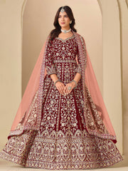 Embroidered Velvet Semi Stitched Kurta With Pant & Dupatta