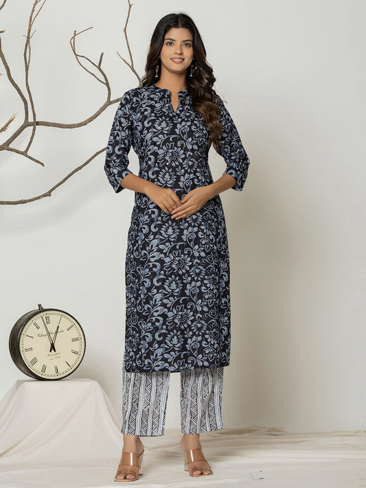 Printed Cotton Blend Kurta With Pants