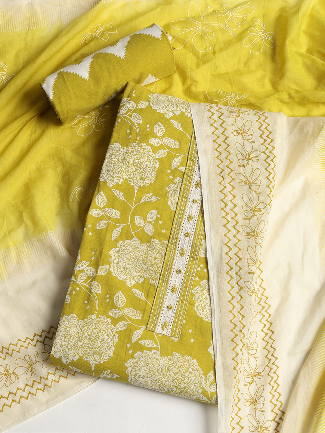 Printed Cotton Printed Unstitched Suit With Dupatta