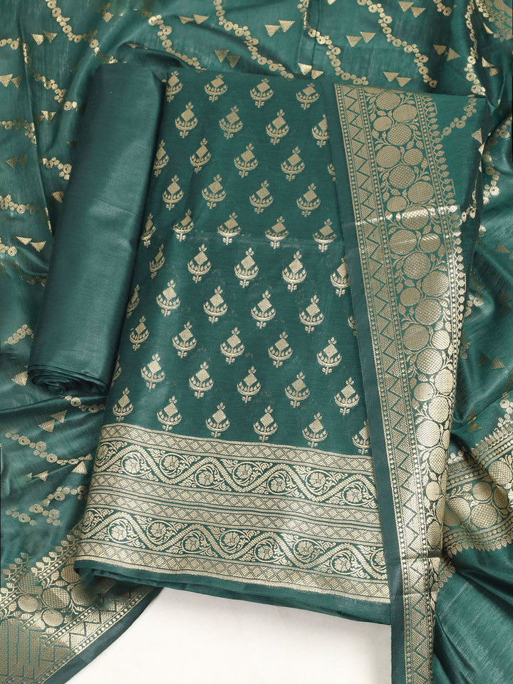 Woven Design Chanderi Unstitched Suit With Pant &amp; Dupatta