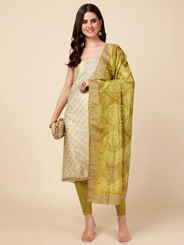 Embroidered Chanderi Unstitched Suit With Dupatta