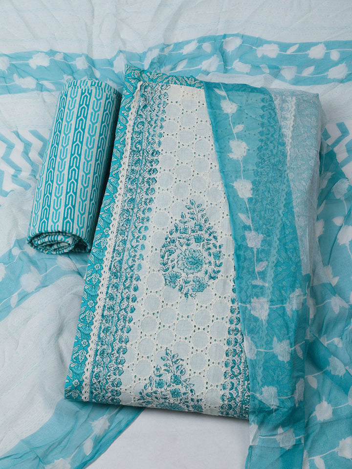 Embroidered Cotton Unstitched Suit With Pant Dupatta
