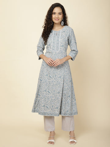 Floral Printed Cotton Kurta With Pants