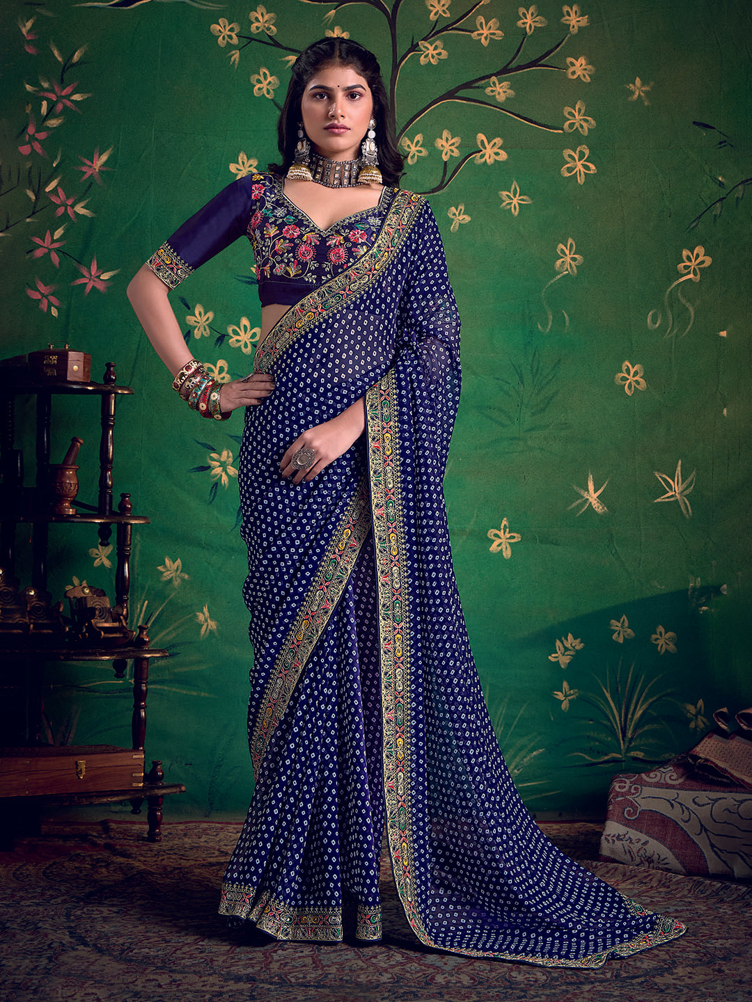 Bandhani Print Georgette Saree