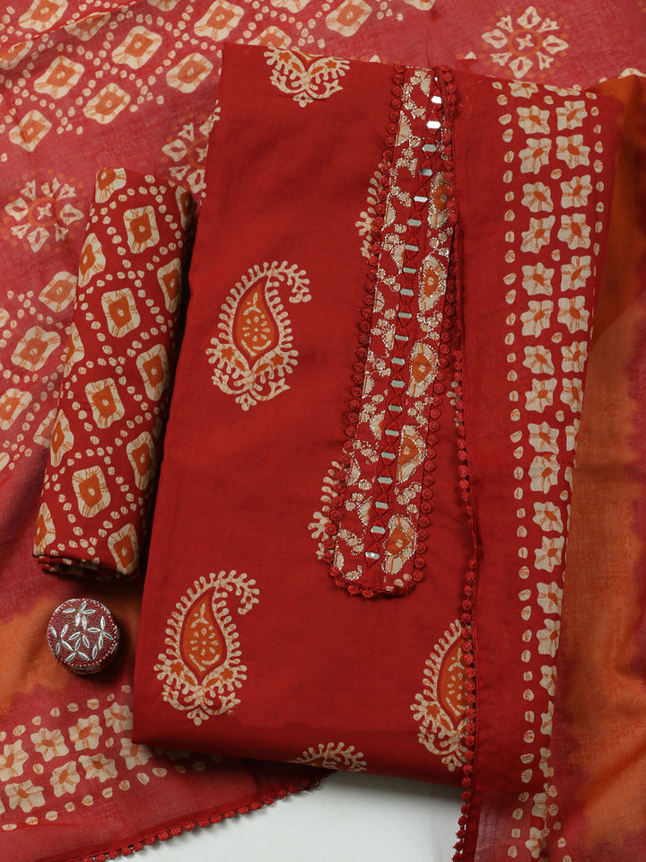 Embroidered Cotton Blend Unstitched Suit With Pant Dupatta