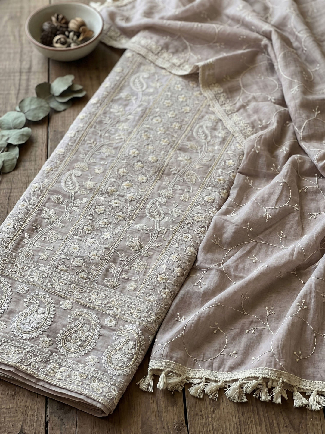 Thread Embroidered Cotton Blend Unstitched Suit With Dupatta