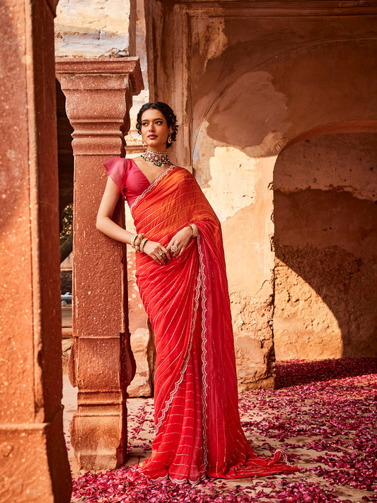 Stone Embroidery Organza Saree