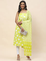 Neck Patti Printed Cotton Unstitched Suit Piece With Dupatta