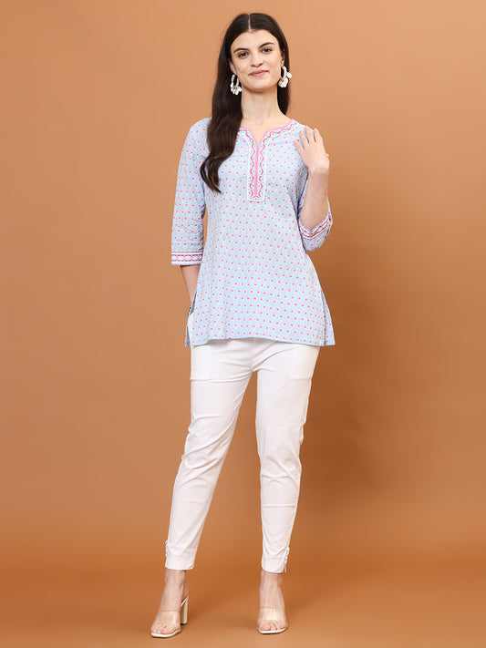 Printed Cotton Blend Short Kurti