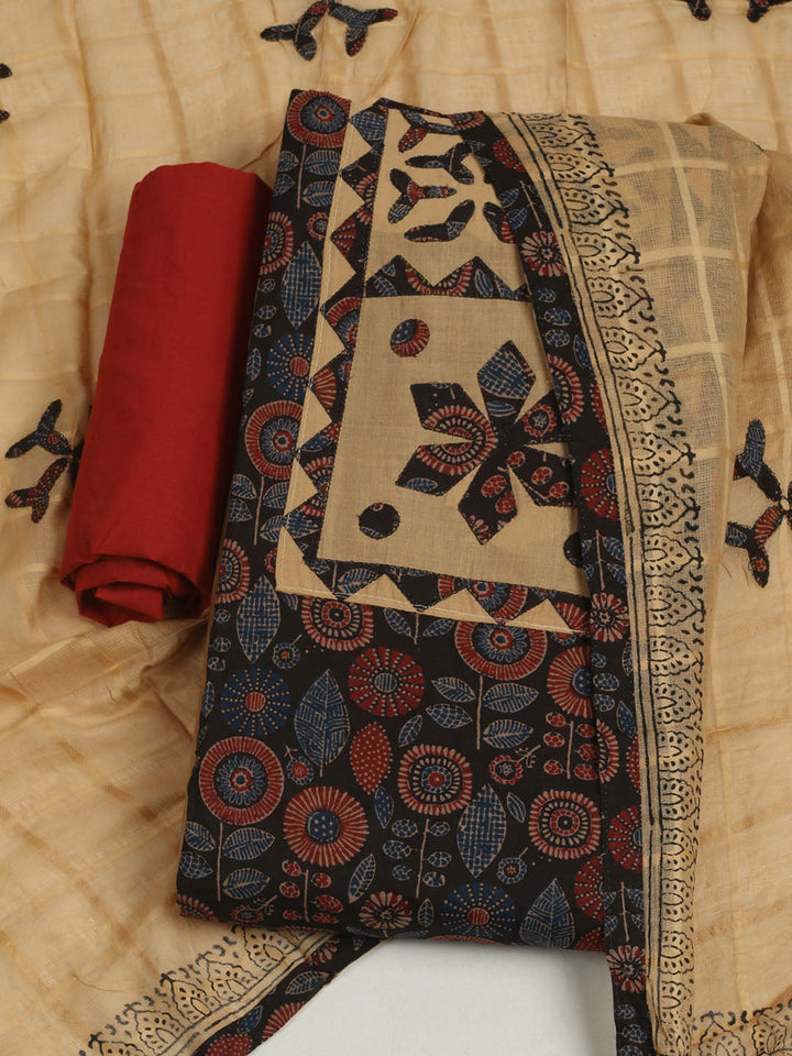 Printed Cotton Unstitched Suits Printed Suit With Pant &amp; Dupatta