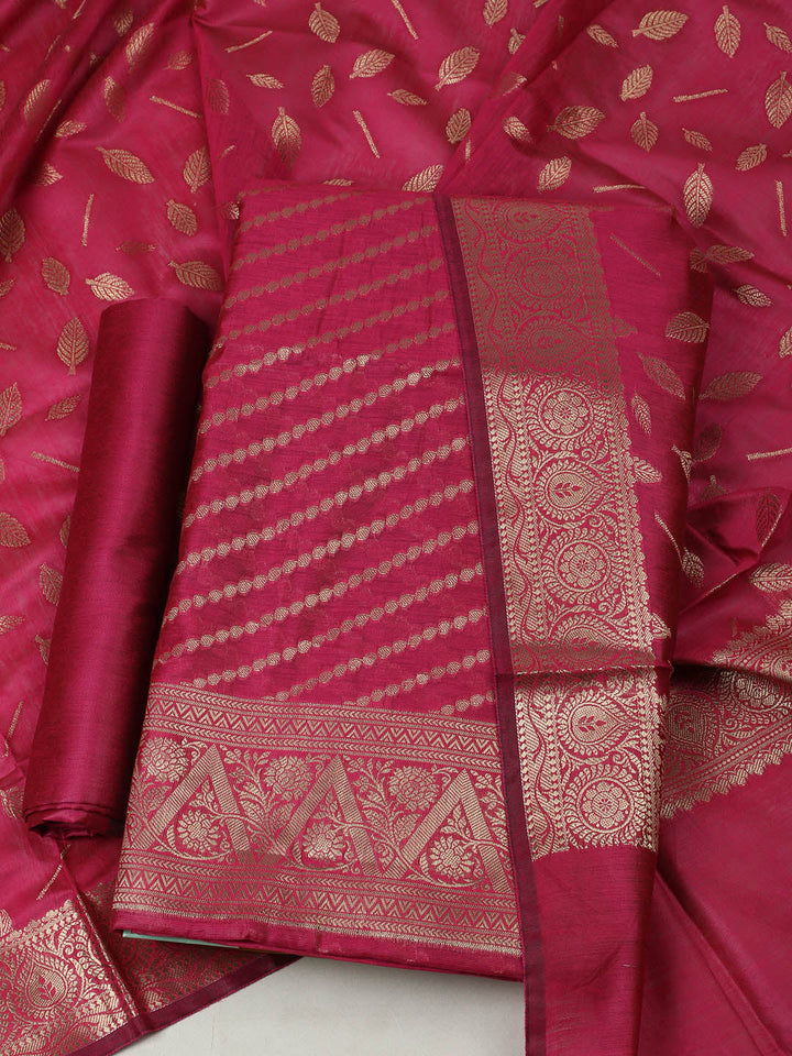 Woven Design Chanderi Unstitched Suit With Pant &amp; Dupatta