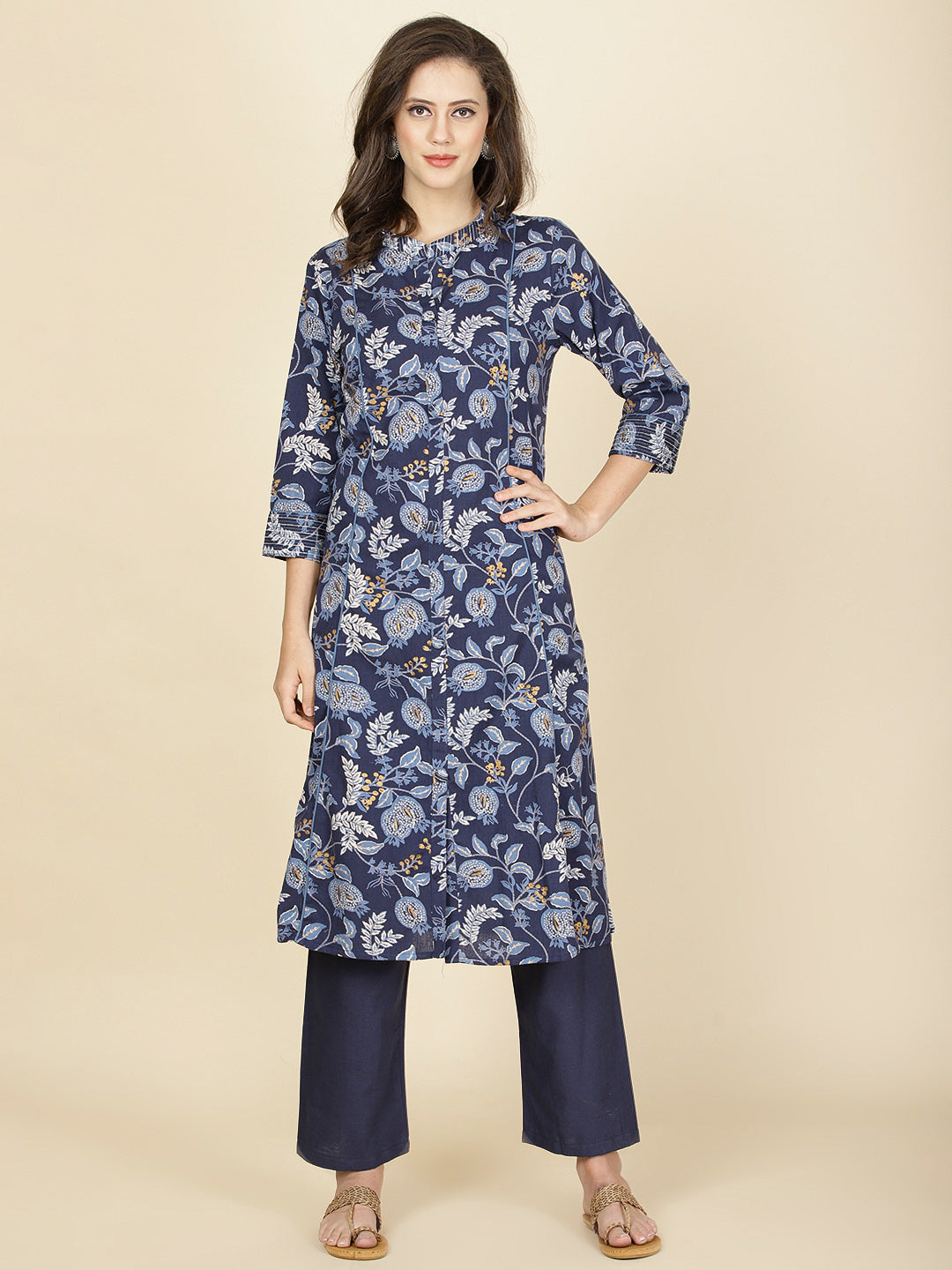 Floral Printed Cotton Kurta With Pants