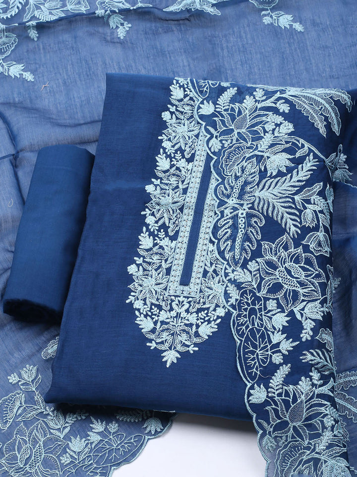 Embroidered Chanderi Unstitched Suit With Dupatta