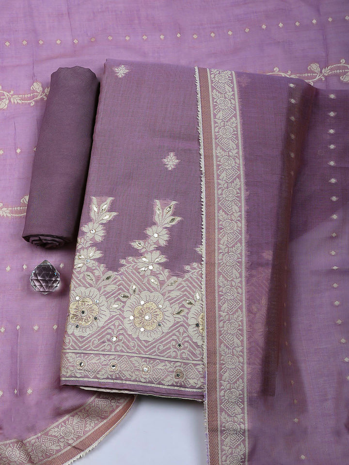 Embroidered Linen Blend Unstitched Suit With Pant &amp; Dupatta