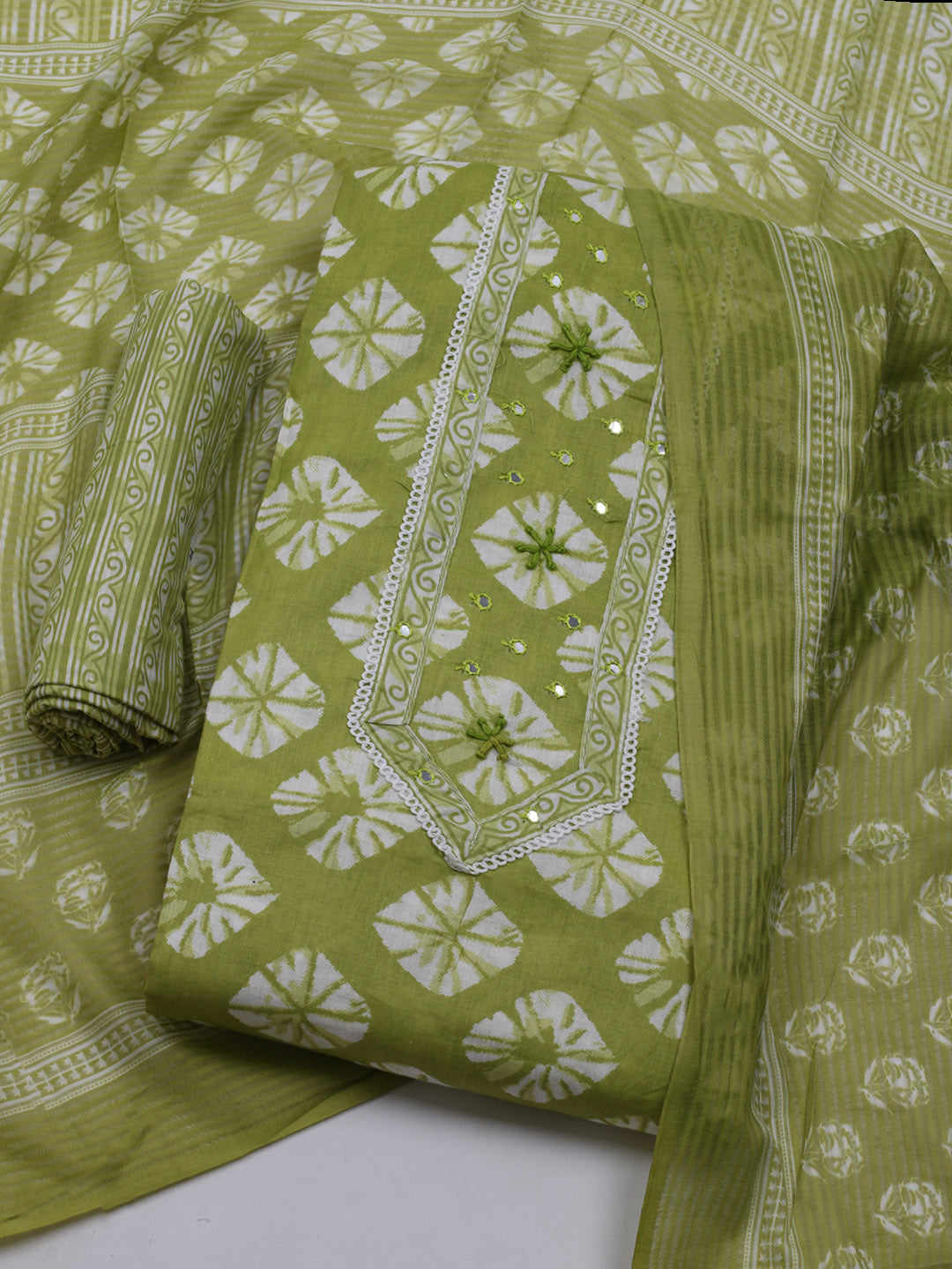 Printed Cotton Blend Unstitched Suit With Dupatta