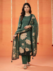 Printed Cotton Blend Kurta With Pant & Dupatta