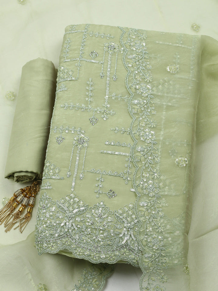 Embroidered Organza Unstitched Suit With Pant &amp; Dupatta