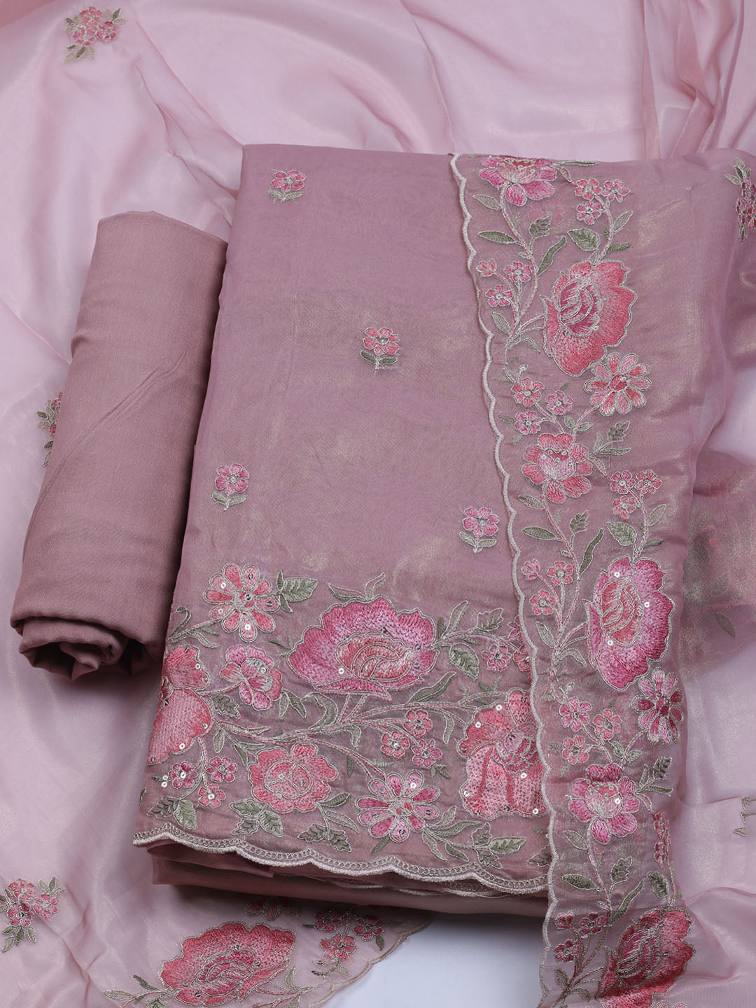 Embroidered Organza Unstitched Suit With Dupatta