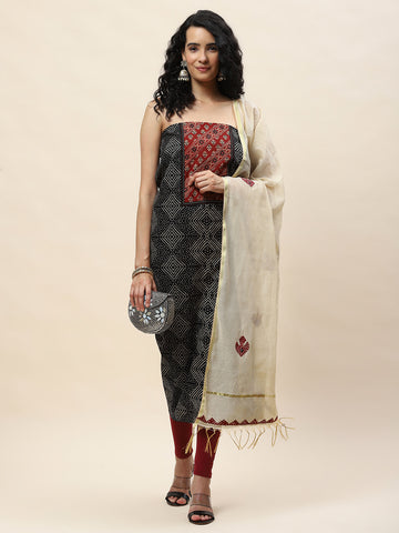 Neck Patch Cotton Unstitched Suit With Dupatta