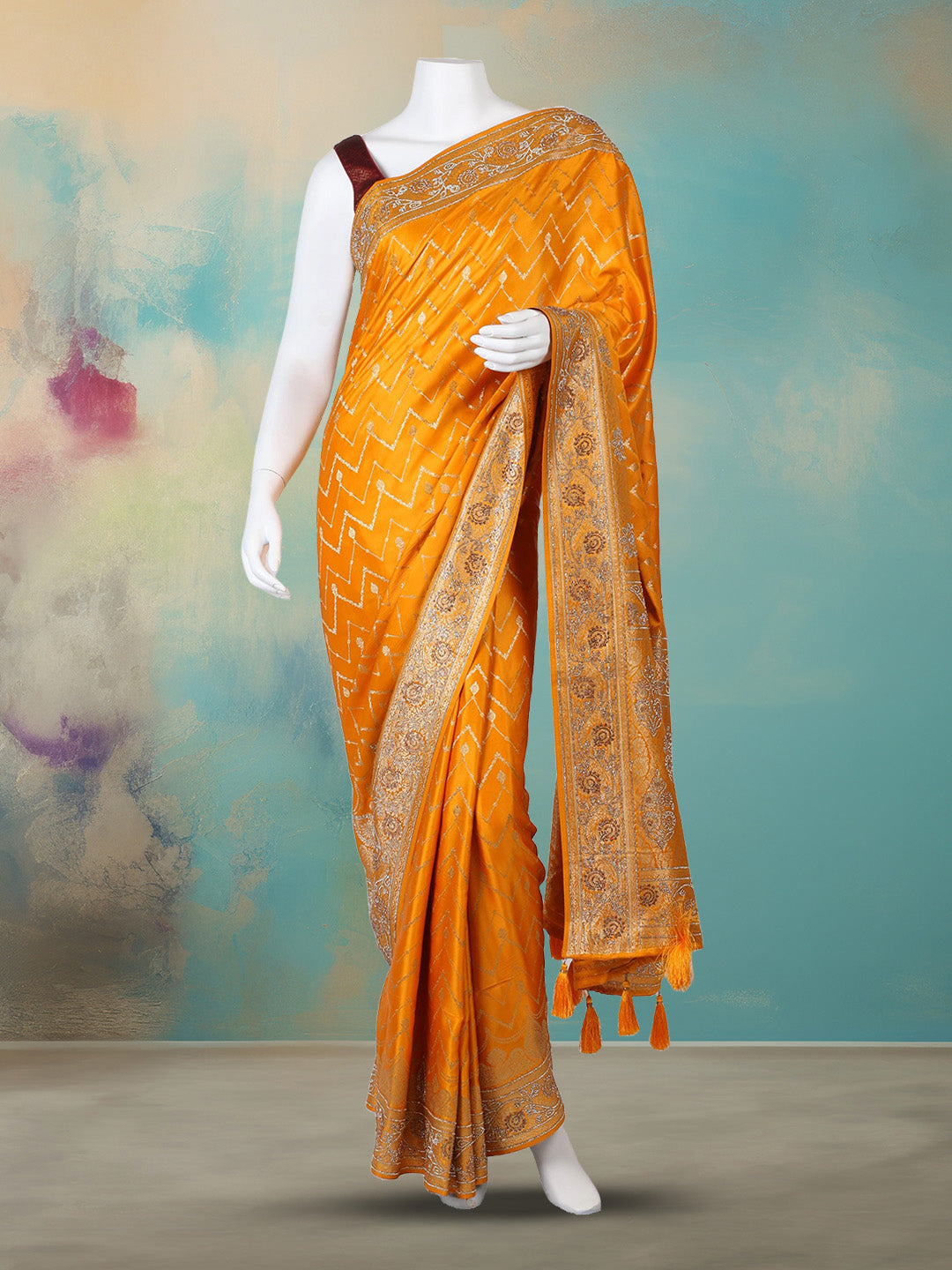 Woven Design &amp; Embellished Border Satin Saree