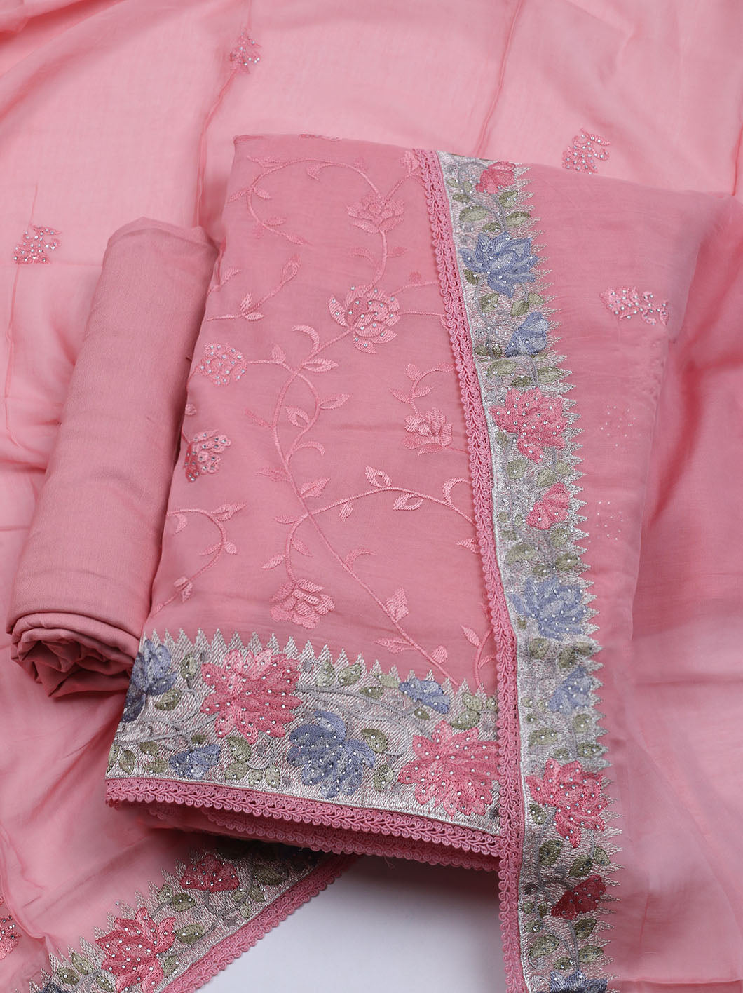 Embroidered Organza Unstitched Suit With Dupatta