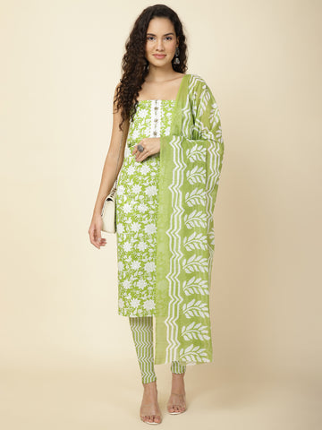 Printed Cotton Blend Unstitched Suit With Dupatta