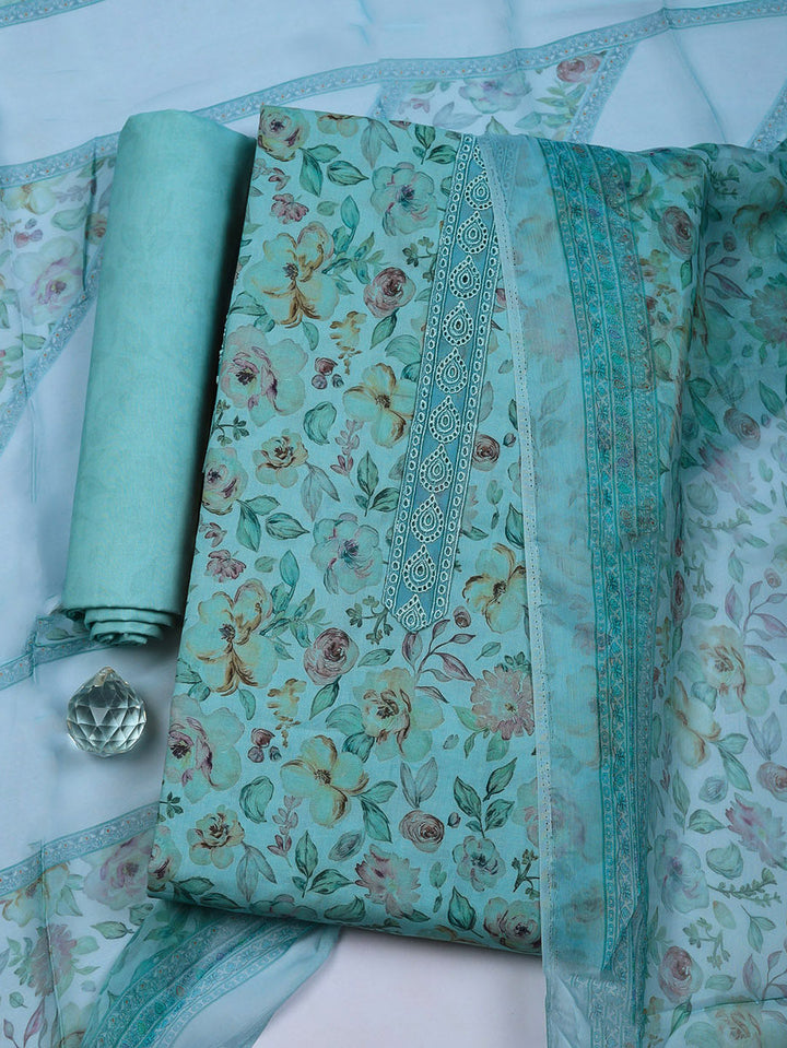 Embroidered Cotton Blend Unstitched Suit With Pant &amp; Dupatta
