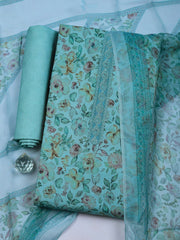 Embroidered Cotton Blend Unstitched Suit With Pant & Dupatta