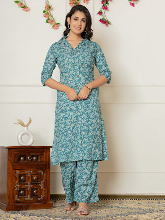 Printed Cotton Blend Kurta With Pants