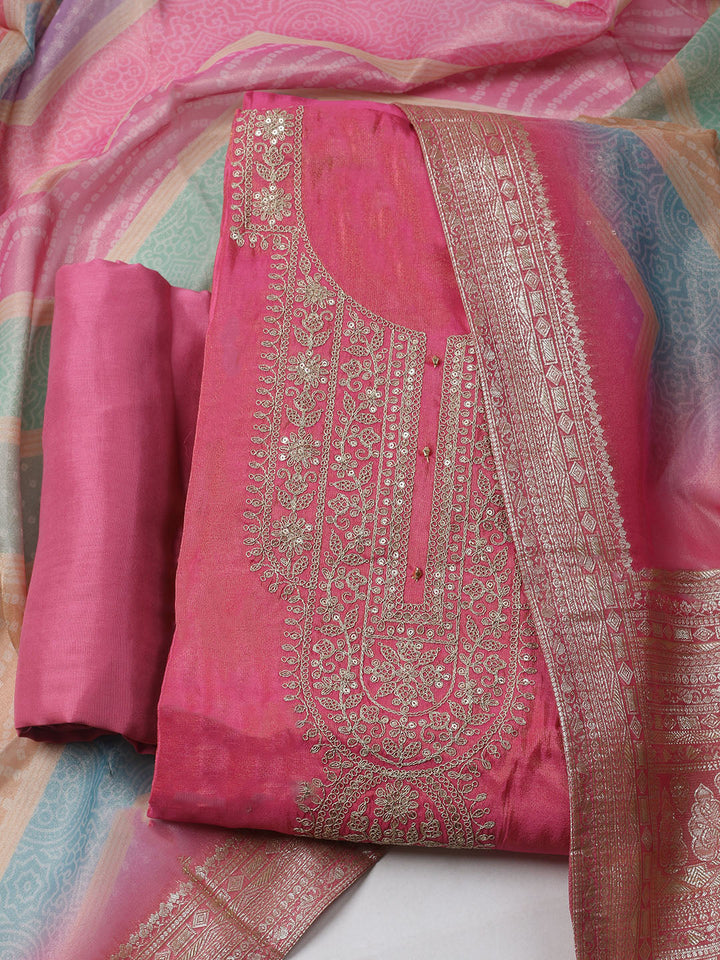 Embroidered Tissue Unstitched Kurta With Pant &amp; Dupatta