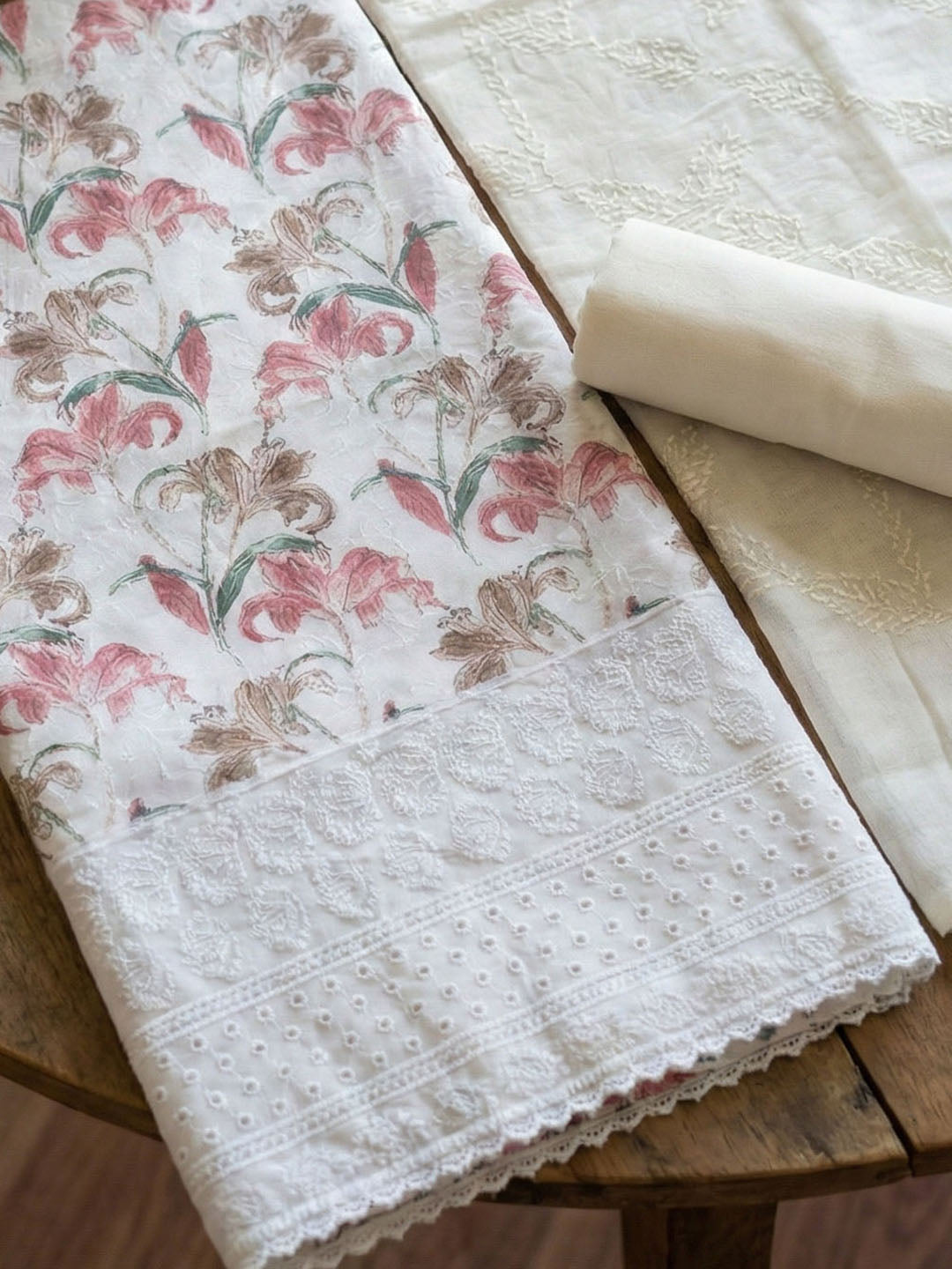 Embroidered Cotton Blend Unstitched Suit With Pant &amp; Dupatta