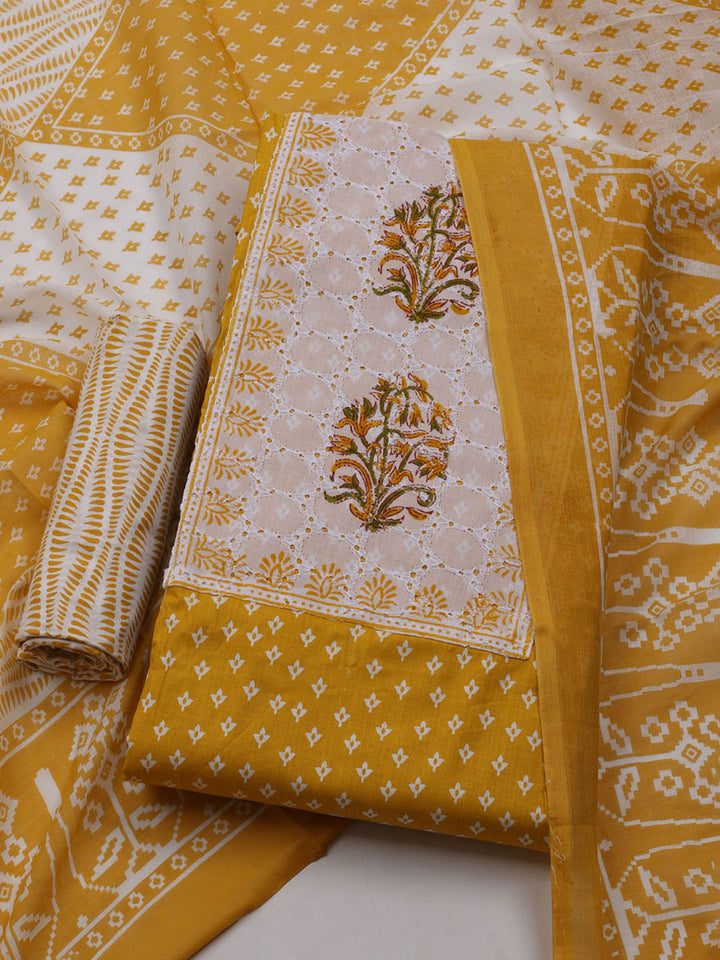 Printed Cotton Blend Unstitched Suit With Dupatta