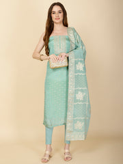 Neck Embroidery & Woven Chanderi Unstitched Suit Piece With Dupatta