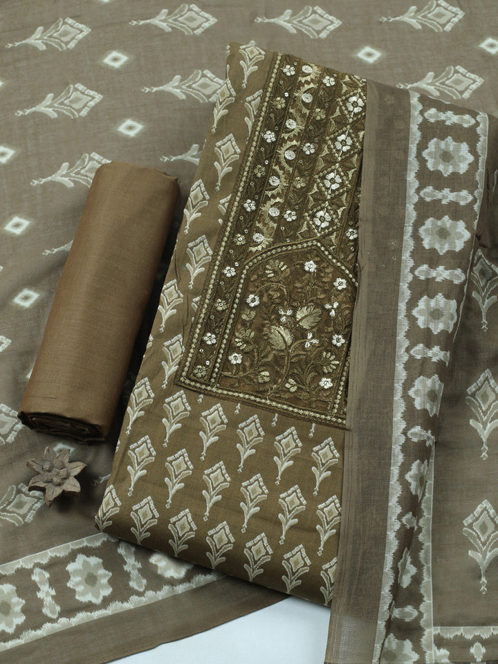 Printed Cotton Blend Unstitched Suit With Pant &amp; Dupatta