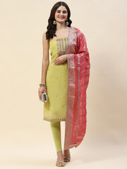 Neck Embroidery Organza Unstitched Suit Piece With Dupatta