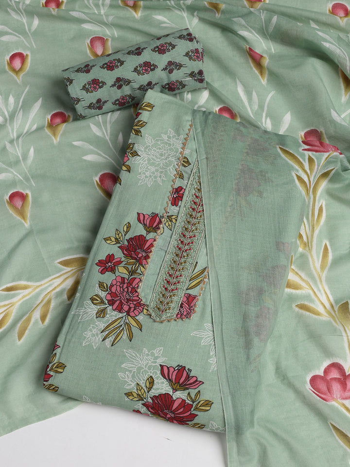 Printed Cotton Blend Unstitched Suit With Dupatta