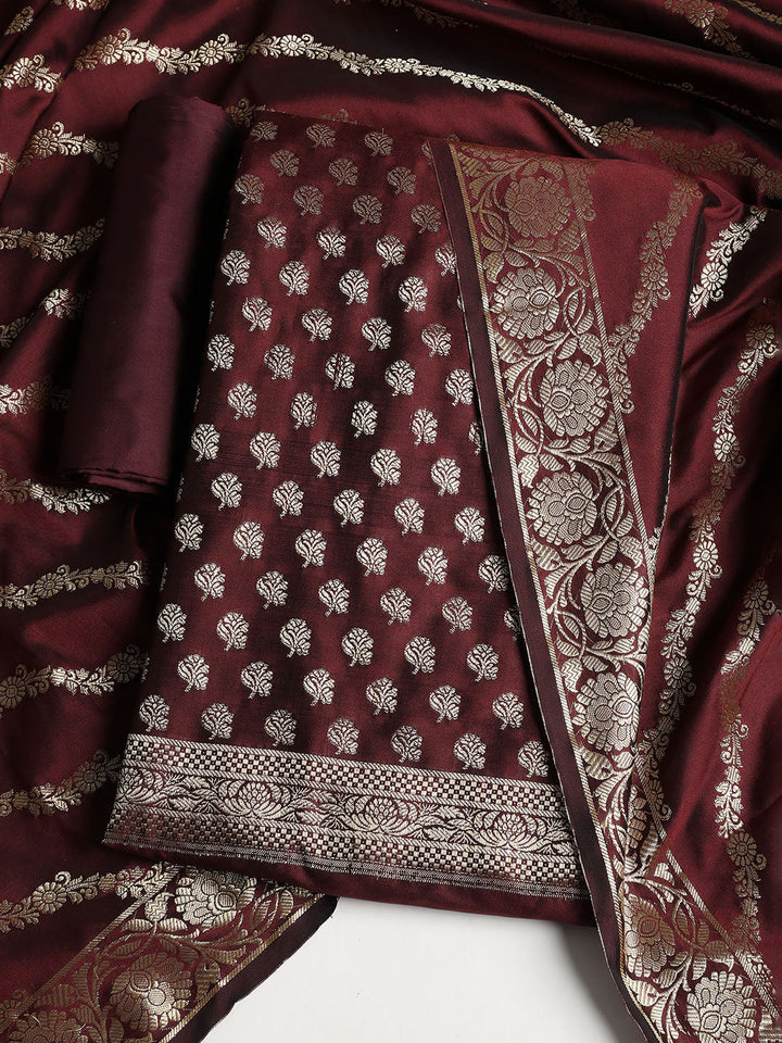 Woven Banarasi Chanderi Unstitched Suit With Dupatta