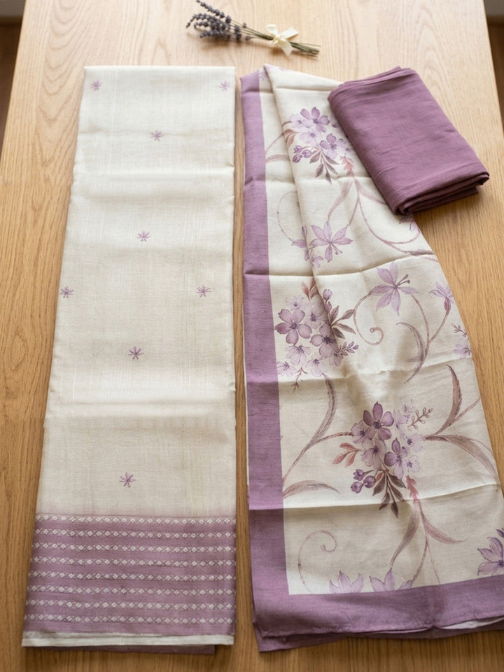 Embroidered Art Silk Unstitched Suit With Pant &amp; Dupatta