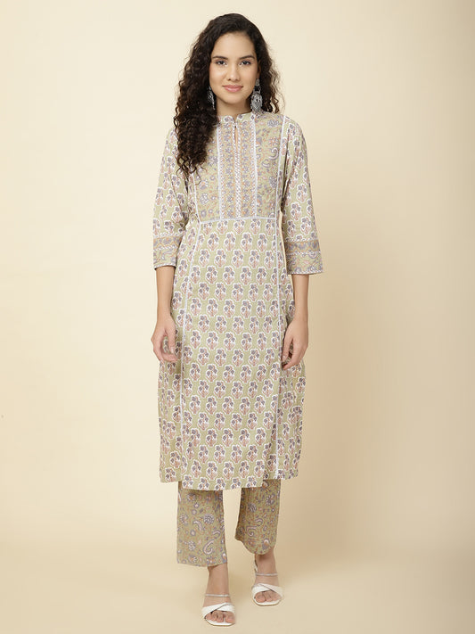 Floral Printed Cotton Kurta With Pants