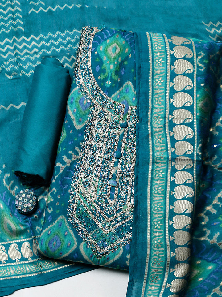 Embroidered Cotton Unstitched Suit With Pant &amp; Dupatta