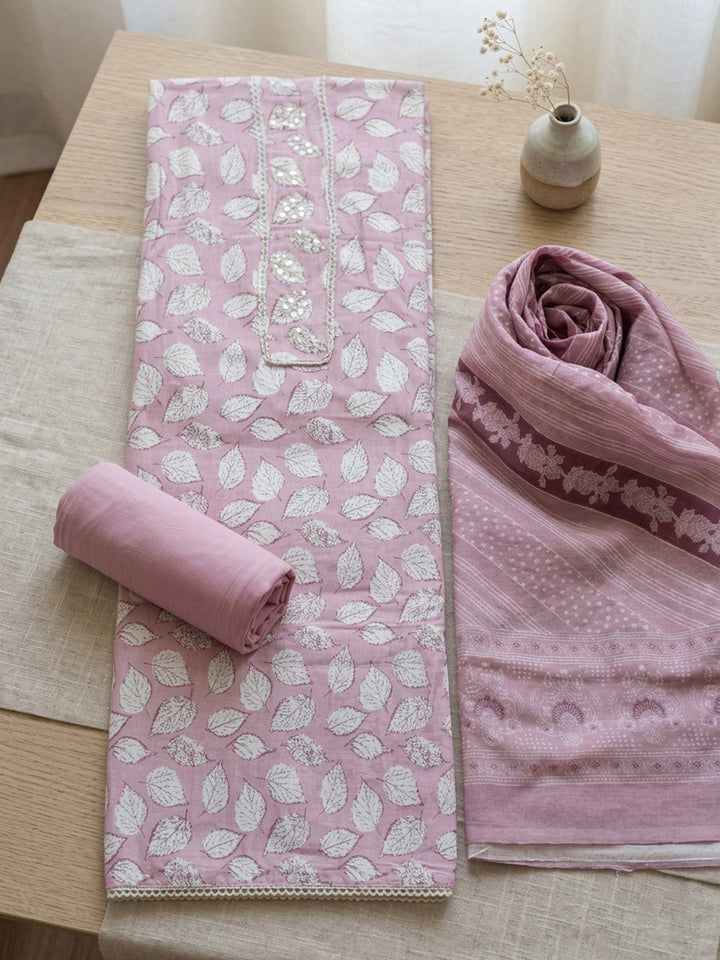Printed Cotton Blend Unstitched Suit With Pant &amp; Dupatta