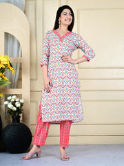 Printed Cotton Blend Kurta With Pants