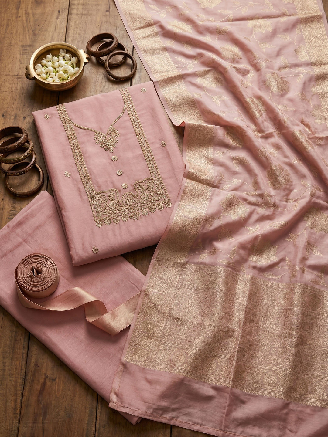 Neck Embroidered Cotton Blend Unstitched Suit With Dupatta