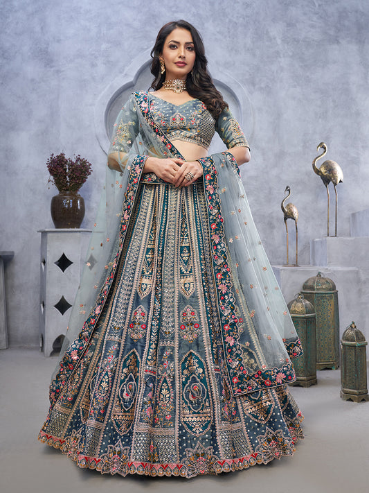 Resham Embroidery Tissue Choli With Lehenga & Dupatta