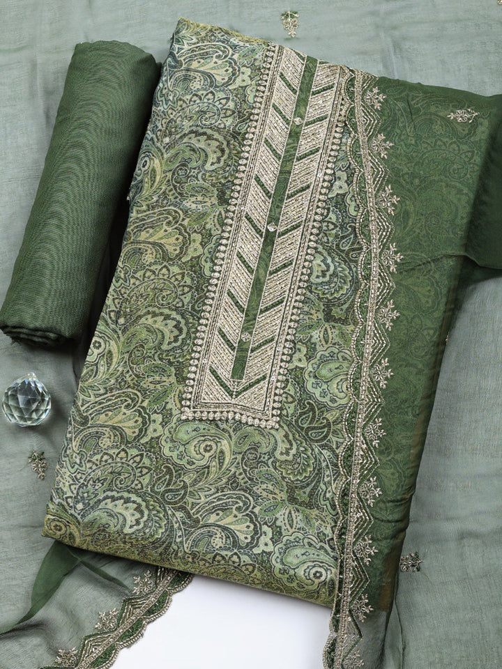 Embroidered Tissue Unstitched Suit With Pant &amp; Dupatta