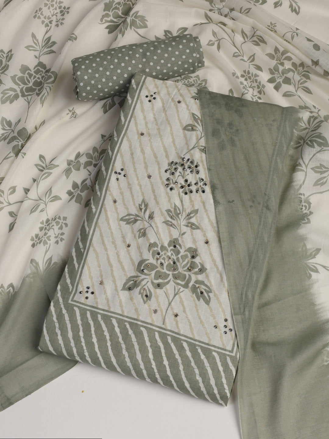 Printed Cotton Blend Unstitched Suit With Dupatta