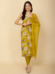 Floral Printed Cotton Unstitched Suit Piece With Dupatta