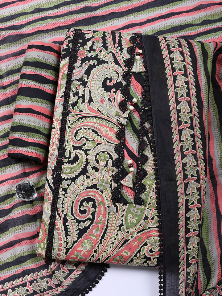 Embroidered Cotton Blend Unstitched Suit With Pant Dupatta