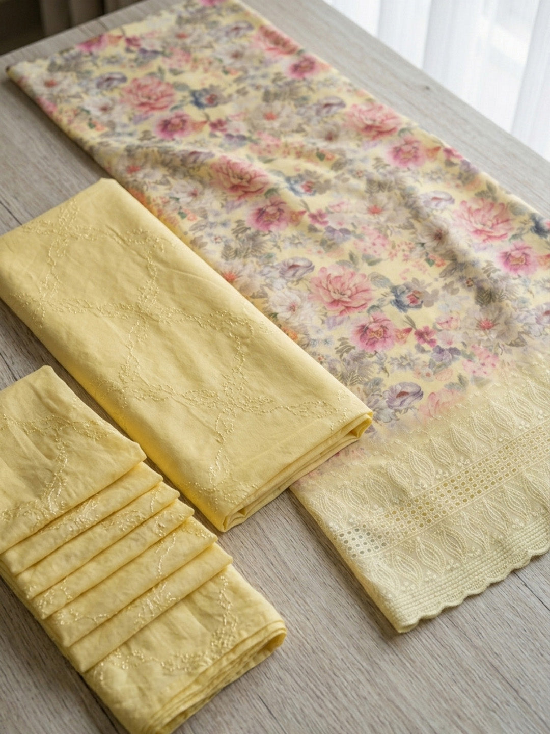Embroidered Cotton Blend Unstitched Suit With Pant &amp; Dupatta