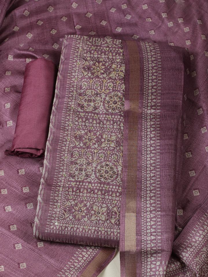 Printed Tussar Unstitched Suit With Pant &amp; Dupatta